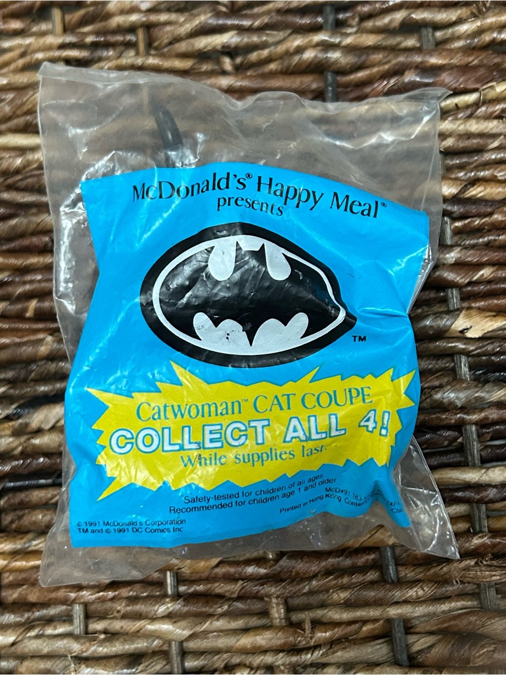 McDonald's Catwoman Cat Coupe Toy in Blue and Yellow Packaging